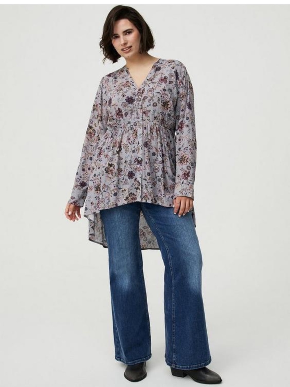 torrid Lavender Floral V-Neck High-Low Peplum Tunic